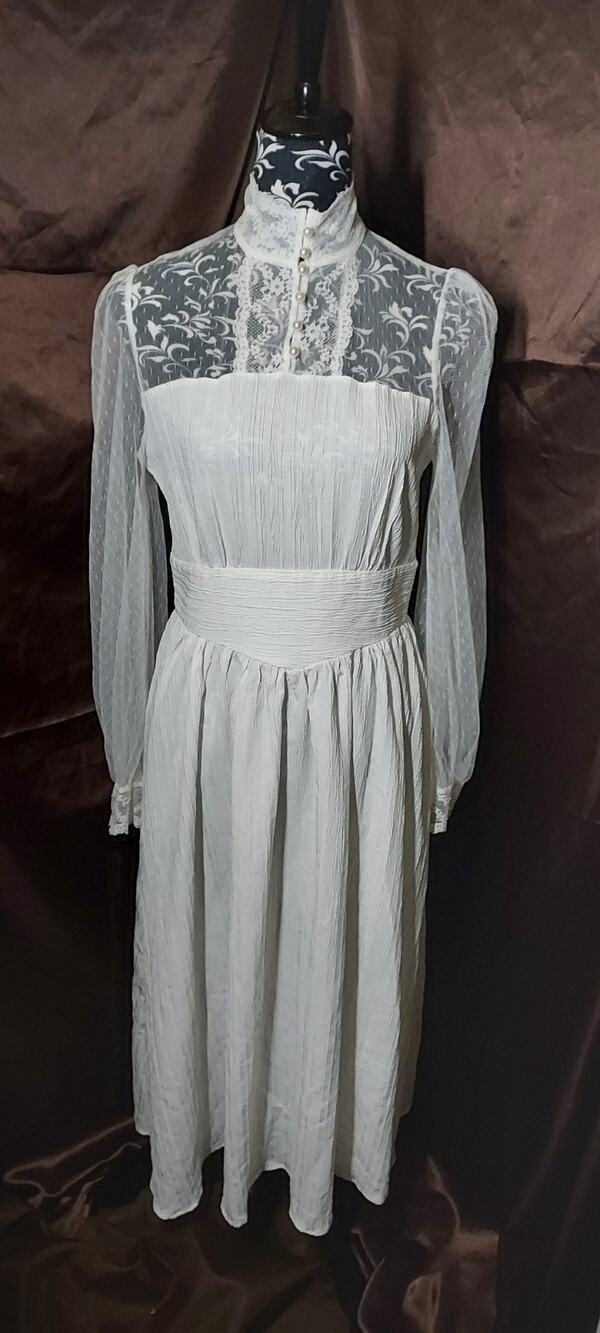 Shein Waisted Maxi Prairie Dress With Illusion Bodice and High Collar Size Med